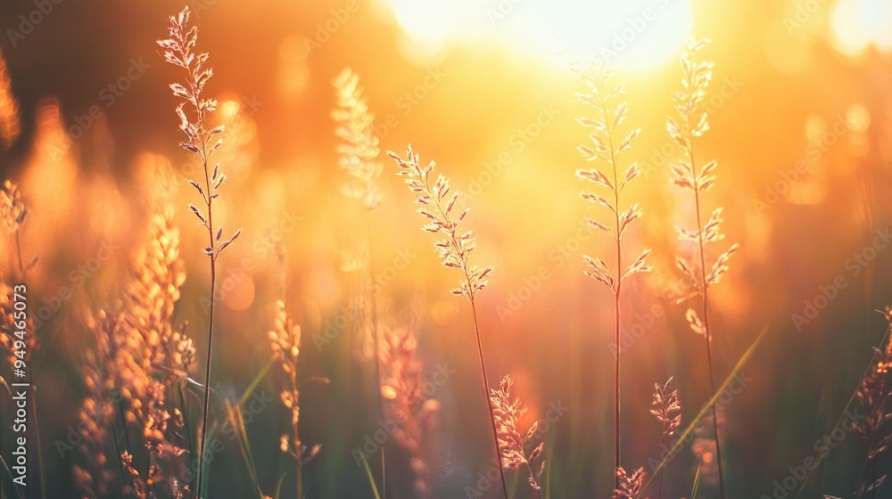 Wild grass in the forest at sunset. Macro image, shallow depth of field. Abstract summer nature background. Vintage filter Wild grass in the forest at sunset. Macro image, shallow depth of field. Abstract summer nature background. Vintage filter