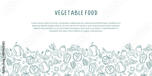 Vegetable food banner doodle. Hand drawn organic diet with text template.