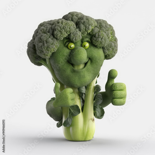 Smiling Broccoli Cheerful 3D Character Giving Thumbs Up and Celebrating Nutritious Vegetable Choices