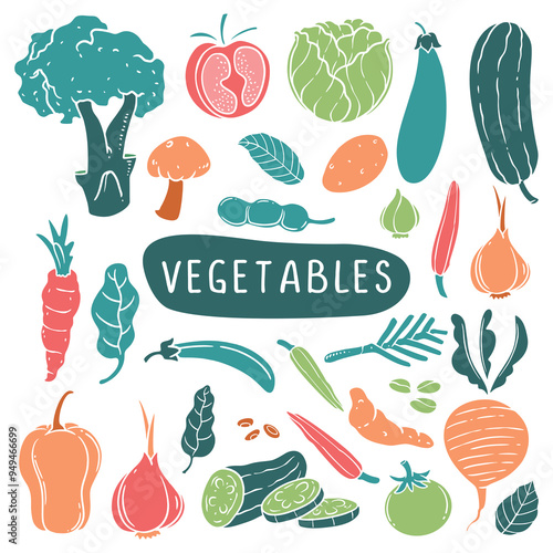 Hand Drawn Green Vegetable ...