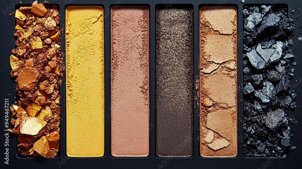Fototapeta premium Warm-toned makeup palette with shimmering metallic shades