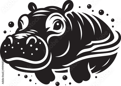 Hippo Silhouette isolated on white background Minimalist hippo vector illustration