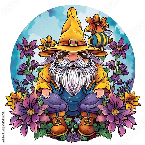 Gnome with Flowers and Bee