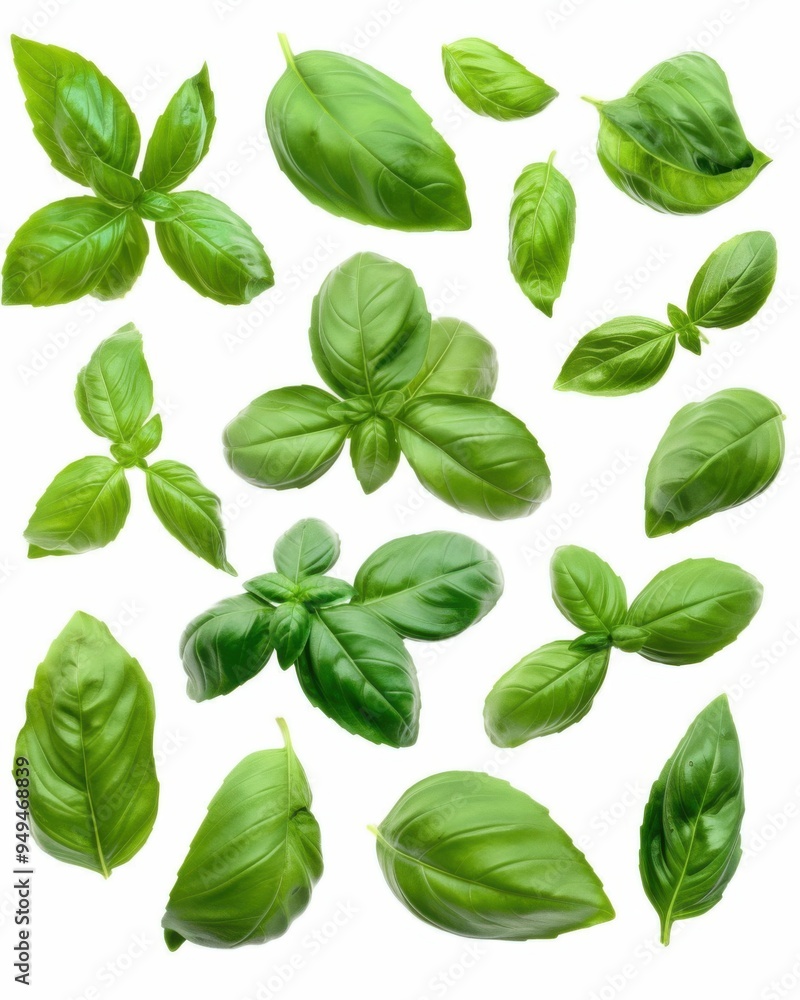 Isolated white background image of fresh Basil, a herb, a popular spice used in cooking, aromatic and healthy. Isolated white background image of fresh Basil, a herb, a popular spice used in cooking, aromatic and healthy.