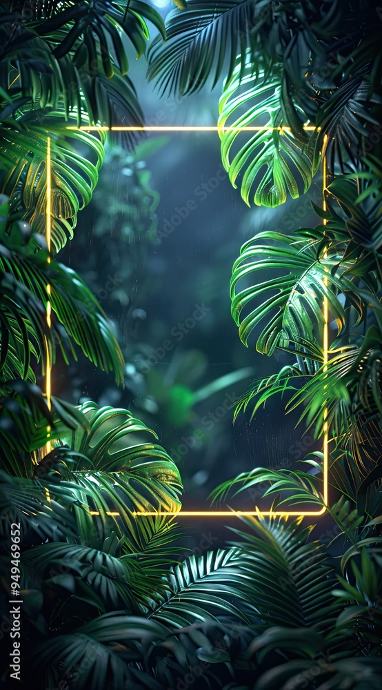 A rectangle frame made of mint green neon light A rectangle frame made of mint green neon light