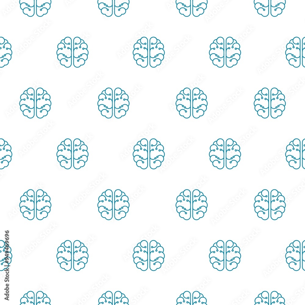 Human brain as digital circuit board icon isolated seamless pattern on white background Human brain as digital circuit board icon isolated seamless pattern on white background