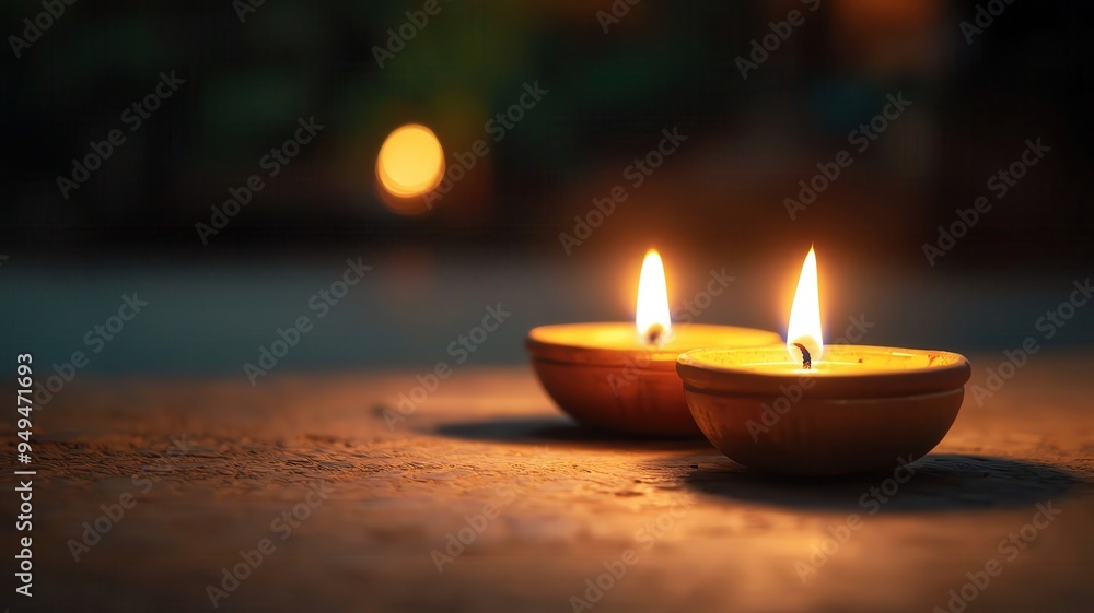 Two beautiful candles lit with a soft glow, creating a warm and inviting atmosphere perfect for relaxation and meditation. Two beautiful candles lit with a soft glow, creating a warm and inviting atmosphere perfect for relaxation and meditation.
