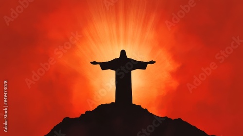 Wallpaper Mural A dramatic image of Jesus Christs silhouette depicted against a backdrop of bright cascading light from the heavens The rays of light form a powerful and divine presence emphasizing the concept  Torontodigital.ca