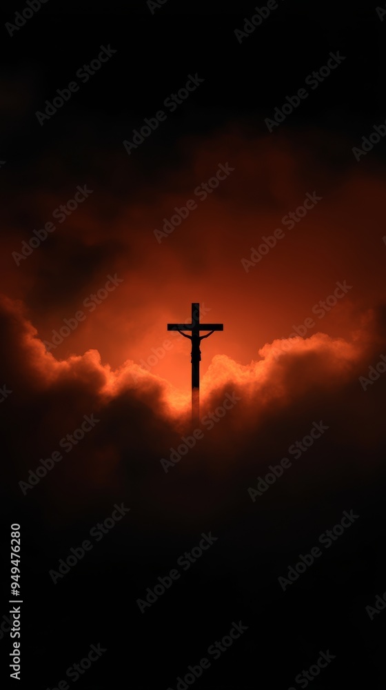 A tranquil image of a glowing cross surrounded by soft golden clouds in the sky with Jesus Christ reaching out with open arms symbolizing the ultimate act of love and the promise of eternal salvation A tranquil image of a glowing cross surrounded by soft golden clouds in the sky with Jesus Christ reaching out with open arms symbolizing the ultimate act of love and the promise of eternal salvation