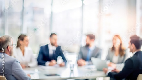 Corporate Strategy Session - Office interior with a blurred background, highlighting a strategy meeting among business professionals. 