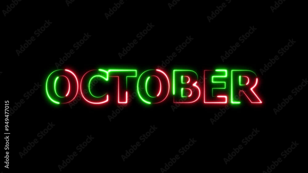 Neon glowing month name October text icon animation background 4k video. Neon glowing month name October text icon animation background 4k video.