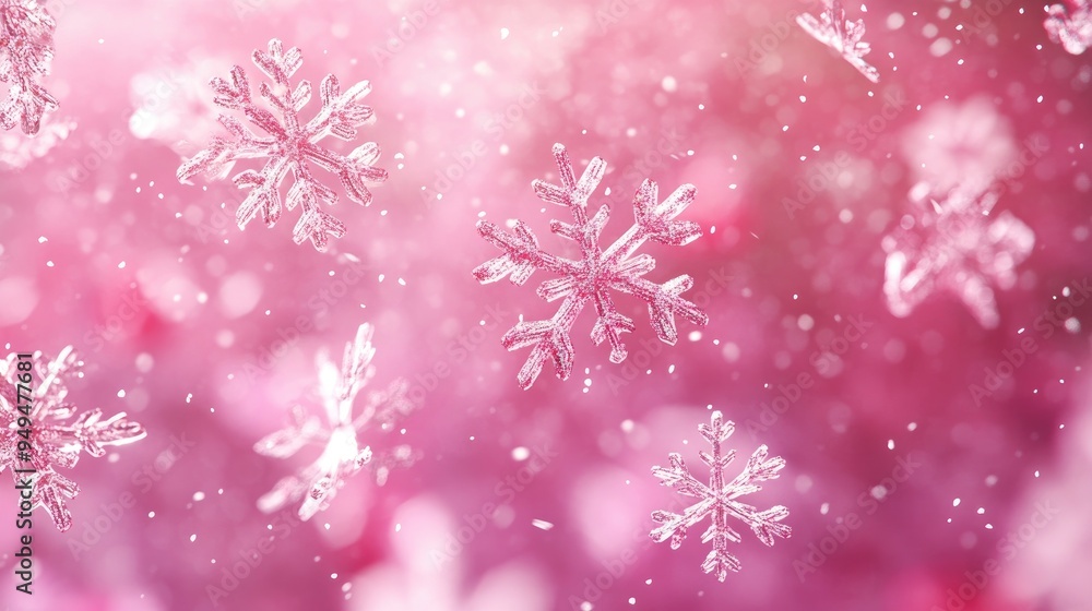 Pink Christmas background featuring falling snowflakes in a digital illustration Pink Christmas background featuring falling snowflakes in a digital illustration