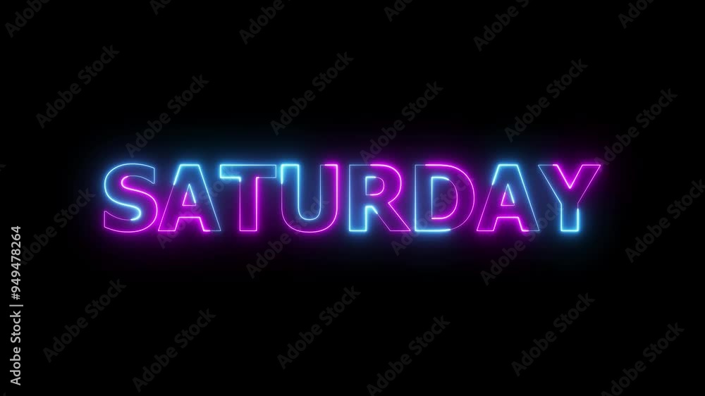 Blue and purple neon light Saturday text animation 4k video Blue and purple neon light Saturday text animation 4k video