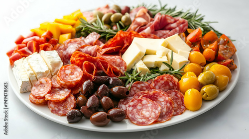 A beautifully arranged charcuterie board featuring a variety of cured meats, cheeses, olives, and fresh herbs. Perfect for entertaining and special occasions.