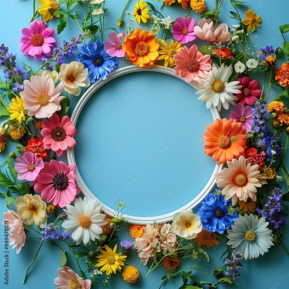 Fototapeta premium frame surrounded by colorful flowers