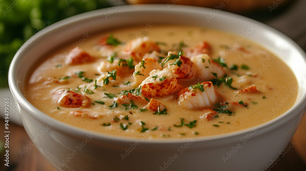 Creamy Lobster Bisque Garnished with Fresh Herbs Creamy Lobster Bisque Garnished with Fresh Herbs