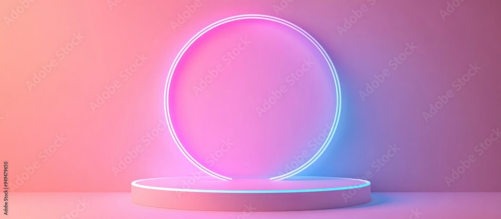 Obraz premium Blank product display featuring neon lights on a pastel colored background 3D rendering