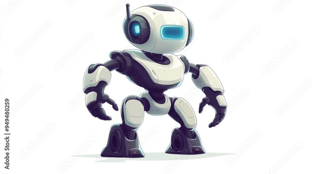 2D cartoon style illustration of a robot cyborg android design The character exhibits a dynamic pose and personality presented against a plain white background 2D cartoon style illustration of a robot cyborg android design The character exhibits a dynamic pose and personality presented against a plain white background