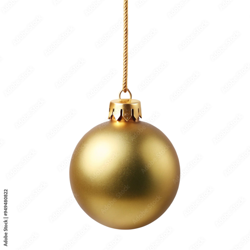Golden Christmas ball isolated hanging from a rope isolated on transparent background Golden Christmas ball isolated hanging from a rope isolated on transparent background