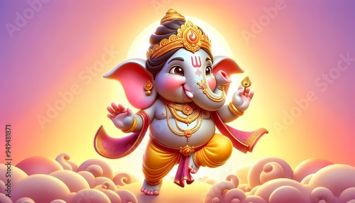  god ganesh with a gradient cloud background