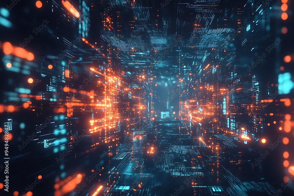 Abstract Digital Tunnel with Glowing Lines and Bokeh Abstract Digital Tunnel with Glowing Lines and Bokeh