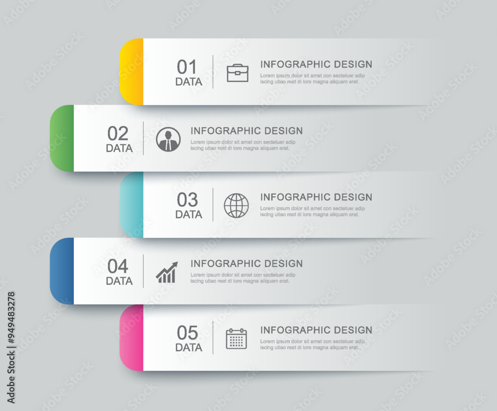 5 data infographics tab paper index template. Illustration abstract background. 5 data infographics tab paper index template. Illustration abstract background.