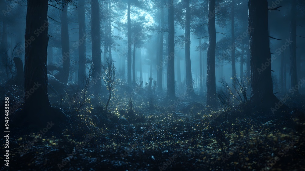 Fototapeta premium A spooky atmosphere with hidden creatures and deep dark colors in a forest