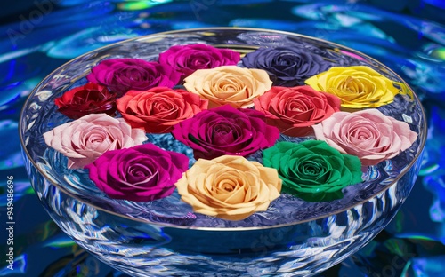 Colorful Roses Floating in Water for a Romantic Valentine Background photo