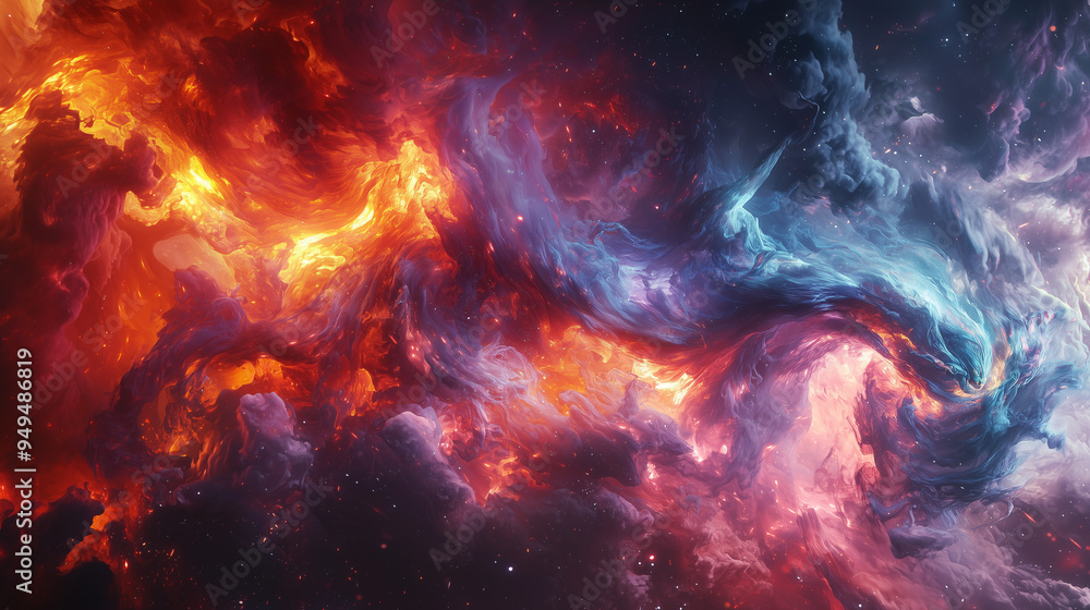 cosmic swirl of fiery and icy elemental energies collides in a vibrant display of power and chaos, forming an intense and dynamic celestial storm cosmic swirl of fiery and icy elemental energies collides in a vibrant display of power and chaos, forming an intense and dynamic celestial storm