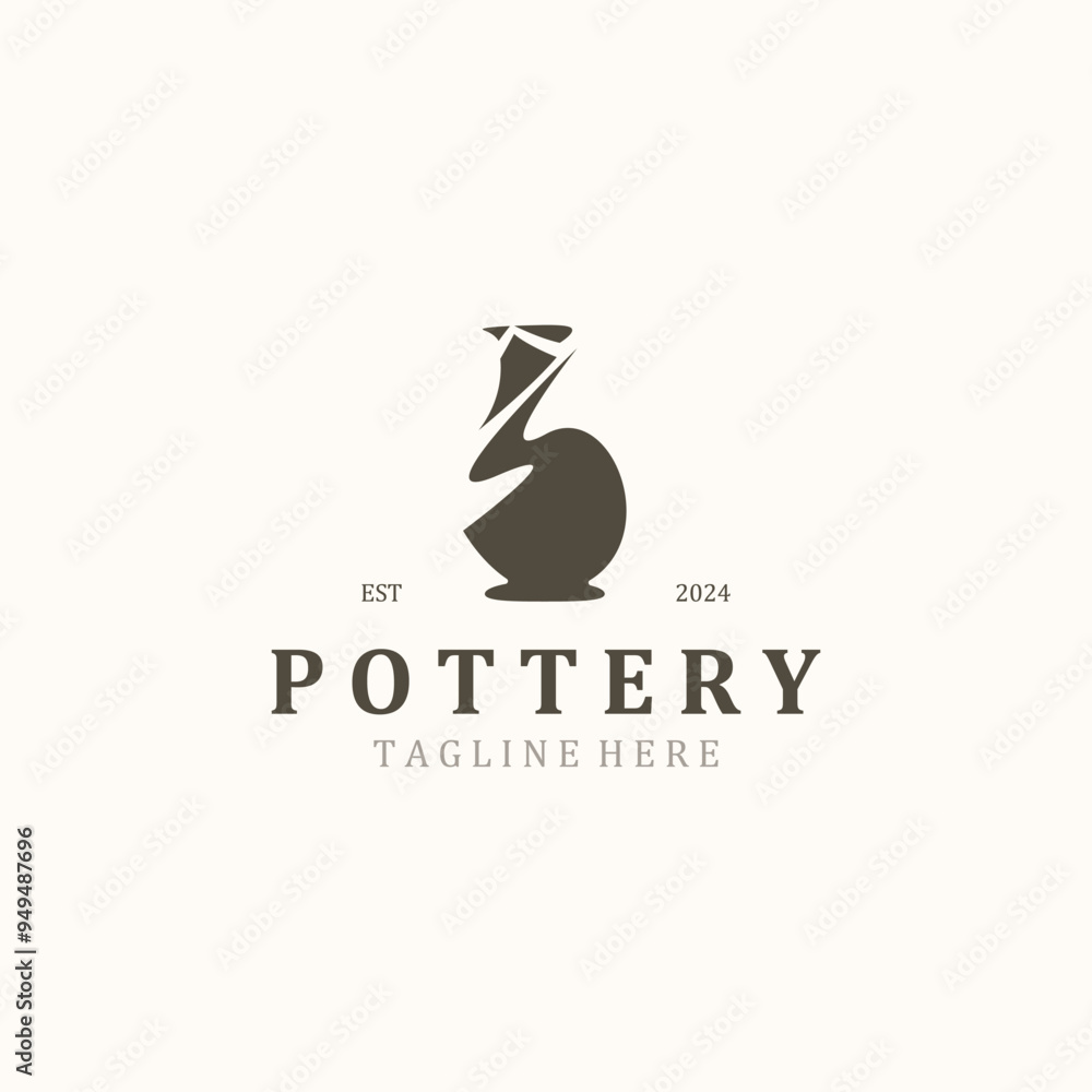 Pottery handmade logo design, studio traditional clay craft sign concept in simple flat design style Pottery handmade logo design, studio traditional clay craft sign concept in simple flat design style