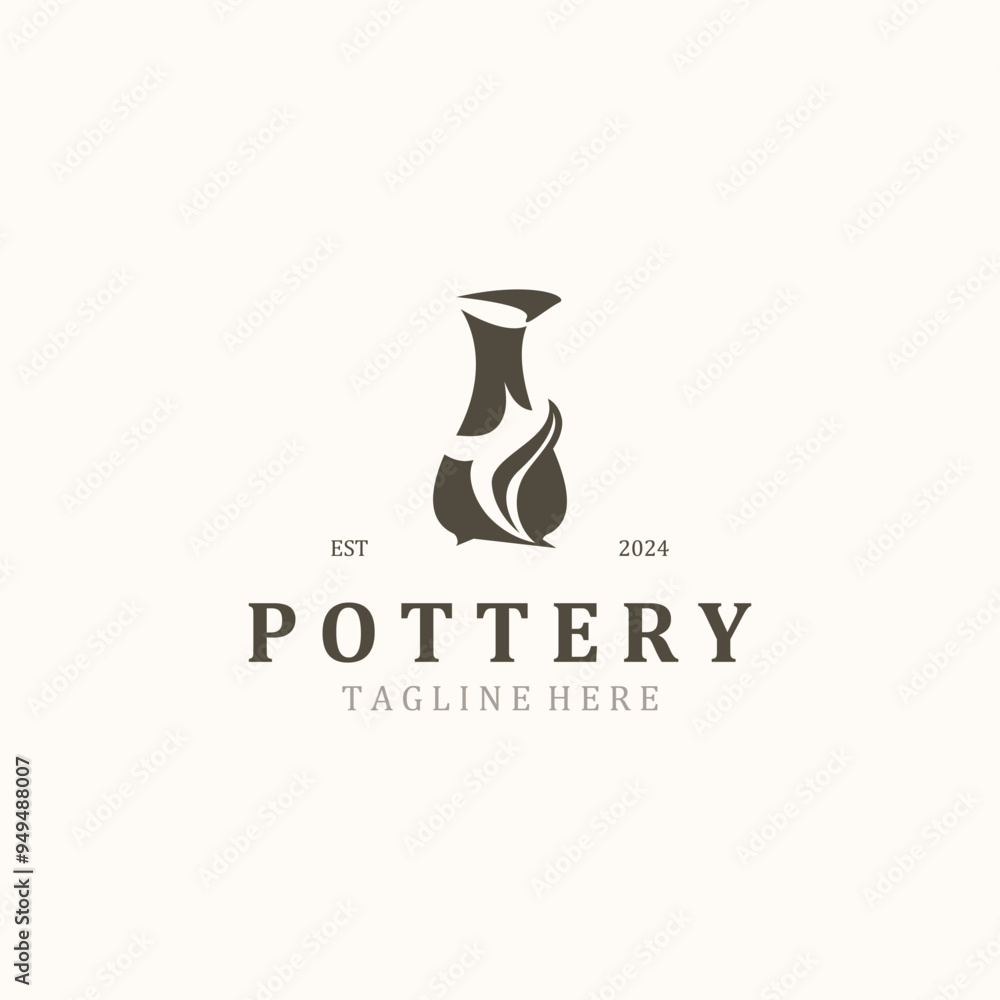 Pottery handmade logo design, studio traditional clay craft sign concept in simple flat design style Pottery handmade logo design, studio traditional clay craft sign concept in simple flat design style