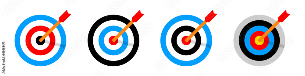 Archery target with arrow. Target vector icons, isolated on white background. Targets different shapes and color. Archery target business concept, Vector PNG Archery target with arrow. Target vector icons, isolated on white background. Targets different shapes and color. Archery target business concept, Vector PNG