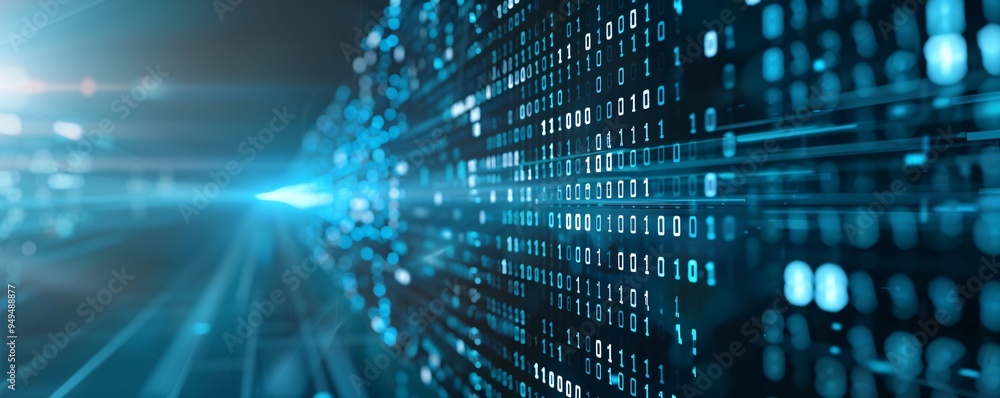 Abstract technology background with a matrix of digital data streams and binary code flowing across the screen, offering ample copy space on a gradient backdrop. Abstract technology background with a matrix of digital data streams and binary code flowing across the screen, offering ample copy space on a gradient backdrop.