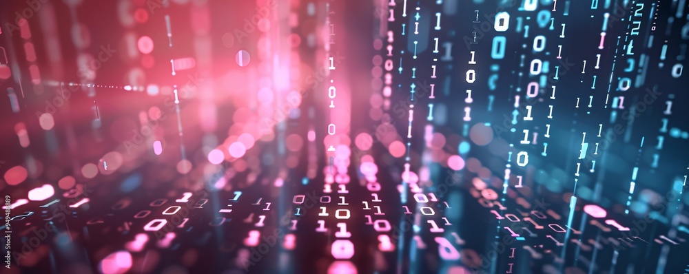 Abstract technology background with a matrix of digital data streams and binary code flowing across the screen, offering ample copy space on a gradient backdrop. Abstract technology background with a matrix of digital data streams and binary code flowing across the screen, offering ample copy space on a gradient backdrop.