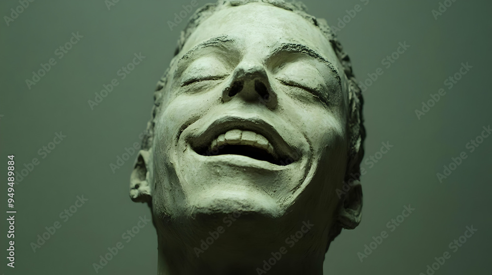 Clay Sculpture of a Smiling Man s Head Clay Sculpture of a Smiling Man s Head