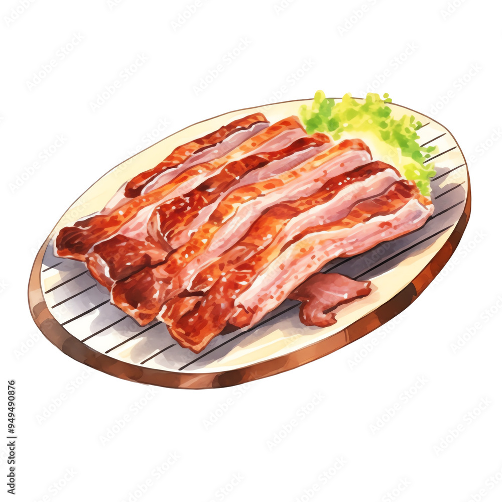 Illustration of grilled ribs on a wooden plate with a garnish. Perfect for menus, food blogs, and culinary publications. Illustration of grilled ribs on a wooden plate with a garnish. Perfect for menus, food blogs, and culinary publications.