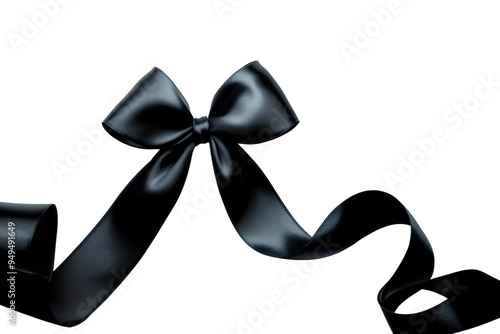 Elegant black ribbon bow on white background png.