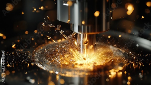 Metal cutting process with sparks and machine tools. photo