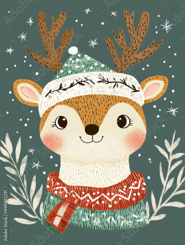 Christmas reindeer art illustration