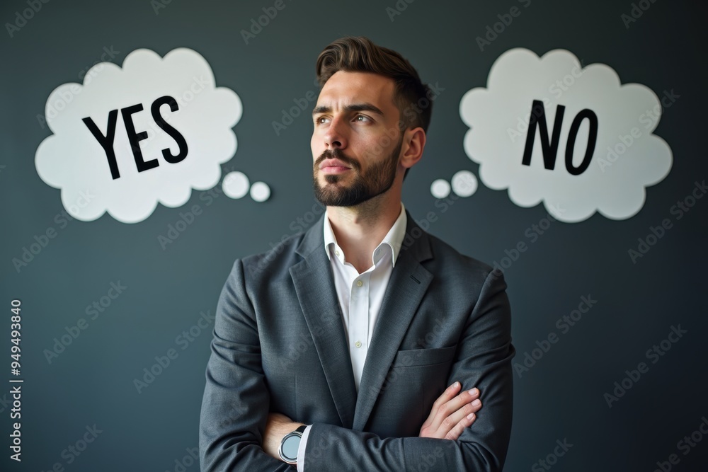 Businessmen thinking about choosing Yes or No. Generative AI Businessmen thinking about choosing Yes or No. Generative AI