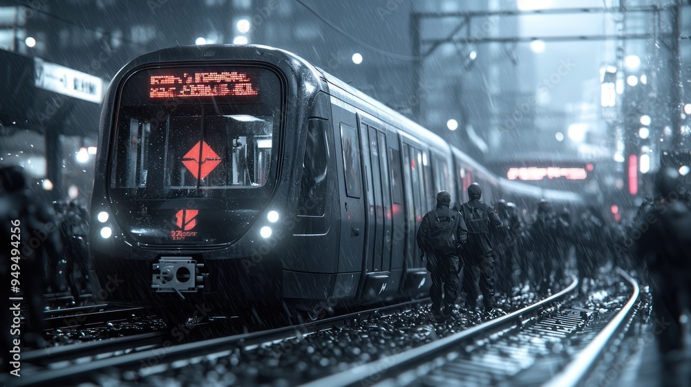 Fototapeta premium Urban Transportation Efficiency - Dual-Layered Train Station and Metro Network in 32K Ultra High Detail, Generate AI