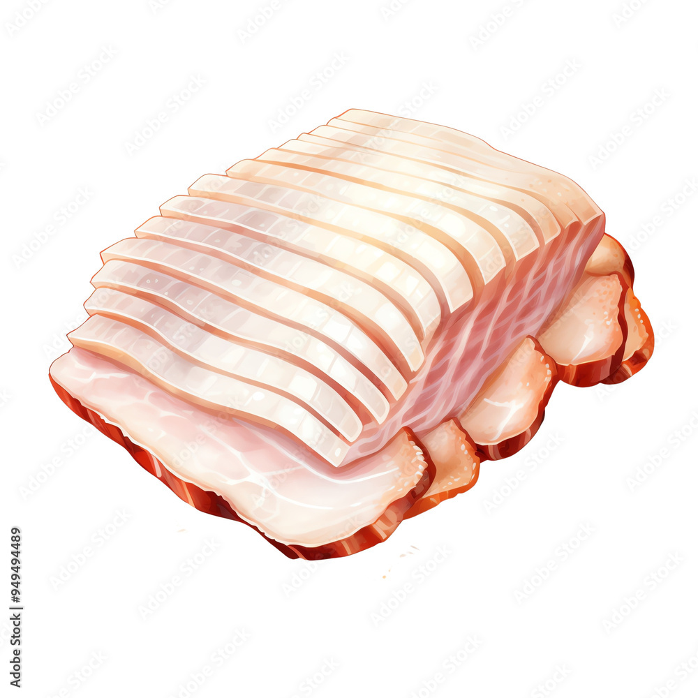 Sliced pork belly on a white background, displaying its layers and fresh texture. Ideal for culinary and cooking concept visuals. Sliced pork belly on a white background, displaying its layers and fresh texture. Ideal for culinary and cooking concept visuals.