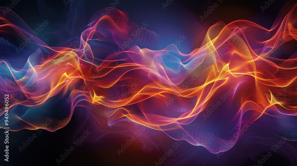 Abstract Colorful Waves with Glowing Particles - Digital Art Abstract Colorful Waves with Glowing Particles - Digital Art