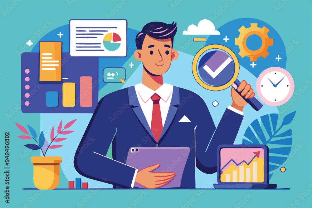 Manager auditing business data concept vector illustration Manager auditing business data concept vector illustration