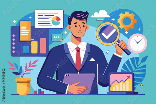 Manager auditing business data concept vector illustration 