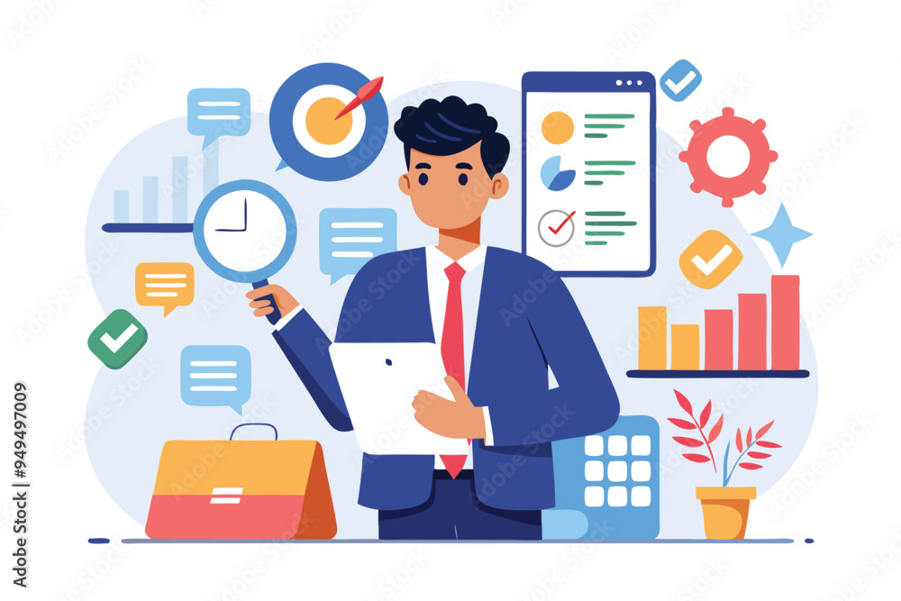 Manager auditing business data concept vector illustration Manager auditing business data concept vector illustration