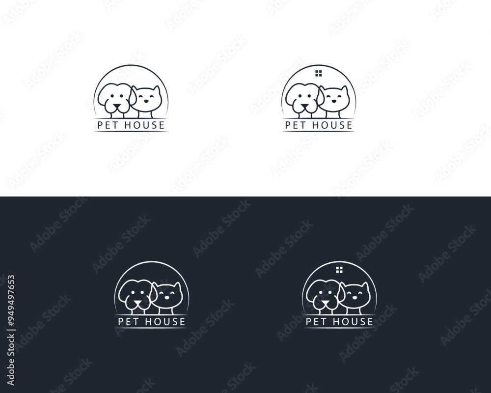 Dog and cat logo design template vector, line of pet logo design suitable for pet shop, store, cafe, business, hotel, veterinary clinic, Domestic animal vector illustration logotype, sign, symbol Dog and cat logo design template vector, line of pet logo design suitable for pet shop, store, cafe, business, hotel, veterinary clinic, Domestic animal vector illustration logotype, sign, symbol