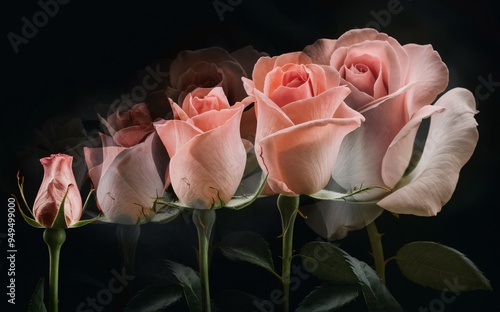 Overlapping Rose Blooming Stages for a Soft, Romantic Background photo