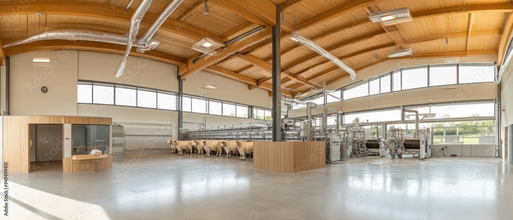 Modern Industrial Facility with Sheep and Machinery Modern Industrial Facility with Sheep and Machinery