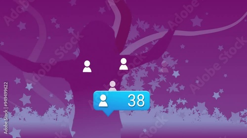 Social media follower count animation over silhouette of dancing person with stars photo